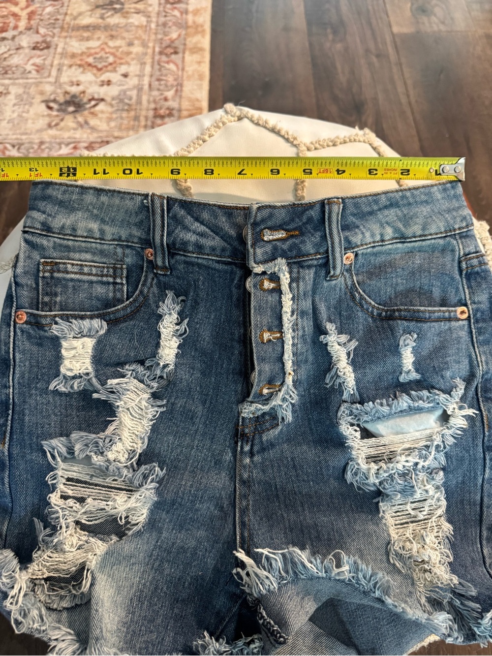 Los Angeles Distressed Blue Denim Shorts - Picture 6 of 7